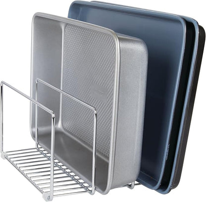 mDesign Baking Tray Rack — Wire Rack for Sorting Trays, Pans and other Cookware Items — Free-Standing Pan Stand for the Kitchen — Chrome - Image 7
