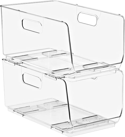 Sorbus Stackable Storage Bins Open Front - Clear Stackable Storage Bins - Pantry Bins for Storage and Organization - Acrylic Stackable Bins for Kitchen - Clear Pantry Organizer Bins (Medium 2 Pack) by Sorbus