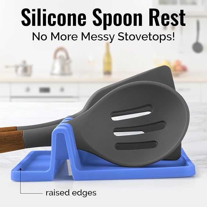 Zulay Kitchen Silicone Utensil Rest with Drip Pad for Multiple Utensils - BPA-Free, Heat-Resistant Spoon Rest & Spoon Holder for Stove Top - Kitchen Utensil Holder for Ladles & Tongs - Periwinkle - Image 2