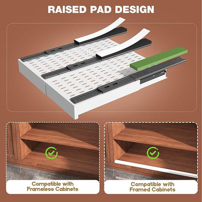 Seinloes 4 Pack Pull Out Cabinet Organizer Expandable Width(13"-21") and Depth(17"-24"),Slide Out Drawers With Raising Pad for Framed Cabinets,No Drill Roll Out Shelves for kitchen,Bathroom,White - Image 2