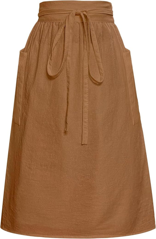 Cotton Linen Half Apron for Women Vintage Waist Apron Ruffle Plain Bright Color for Cooking Painting Artwork