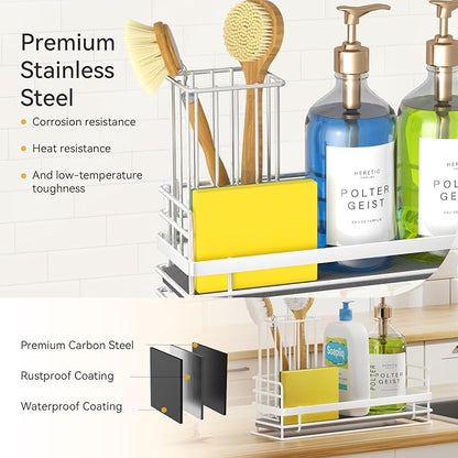 Yofidra Sink Caddy with Stone Drying Tray: Stainless Steel Soap Dispenser Kitchen Sink Organizer Set, Sponge Holder Counter Accessories Decor for Kitchen Organizers and Storage 8.1x3.5x4.5 in White - Image 7