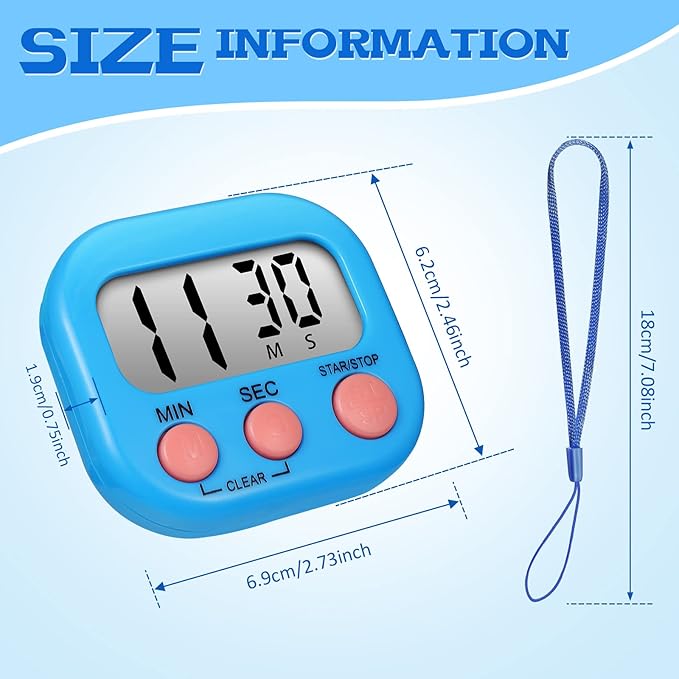 Flutesan 6 Pack Digital Kitchen Timer First Day of School Back to School for Cooking with 6 Pcs Lanyard Magnetic Back and On/Off Switch Second Minute Count up Countdown - Image 2