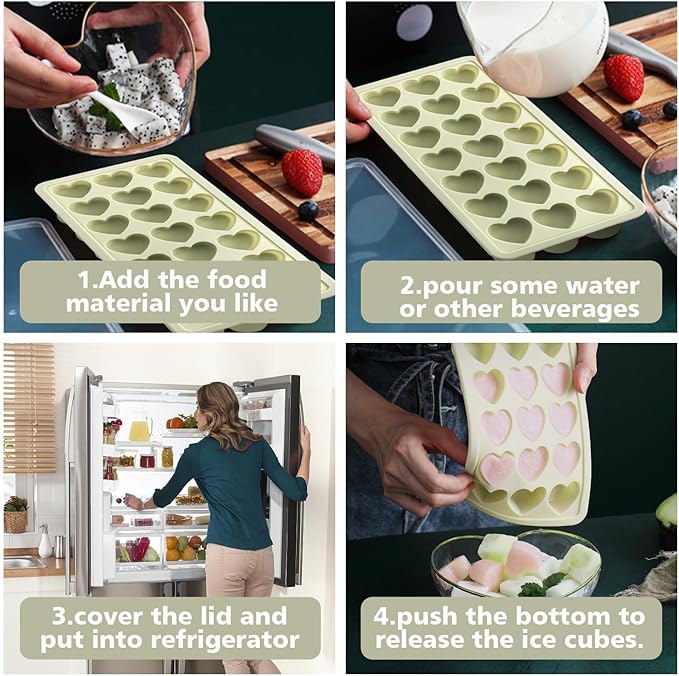 Heart Shape Ice Cube Tray, 21 Holes Silicone Ice Cube Mold with Removable Lid Flexible for Whiskey Cocktail Chocolate (White) - Image 4