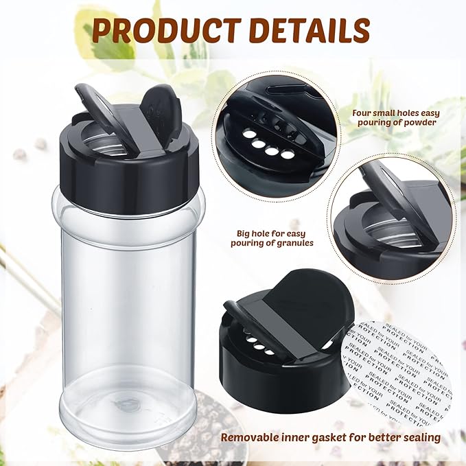 Eccliy 36 Pack 3 oz Clear Plastic Spice Jars with Label and Shaker Lids Empty Spice Bottles Seasoning Containers Seasoning Jars Shaker Condiment Pots for Pepper Herbs Powders(Black) - Image 2