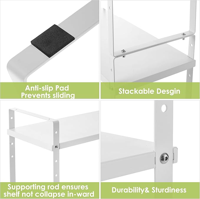 Across-Star Expandable Cabinet Shelf Organizer Rack, Stackable Kitchen Counter Storage Shelves Stand, Adjustable Height Pantry Shelf Spice Rack (White, 1 Pack) - Image 7