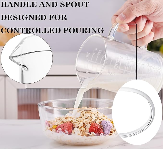 Ackers Etched Graduated Glass Measuring Cup - [Insulated Handle | V-Shaped Spout] - High Borosilicate Glass Measuring Cup for Kitchen or Dining, Easy to Read, 500 ML (16 Oz, 2 Cup) - Image 2