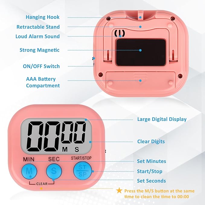 ZILLEEN 6 Pack Kitchen Timers for Cooking Digital Classroom Timers for Teachers Kids Blue Green Pink - Image 6