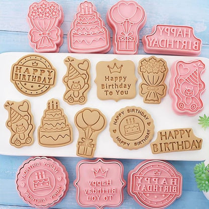 8 Pcs Cookie Cutters Set 3D Holiday Cookie Cutters for Party Baking Decoration (Birthday Theme)