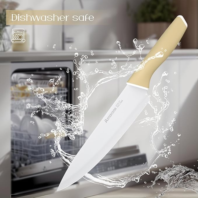 Astercook Kitchen Knife Set with Block and Sharpener 15 Piece Knives Set German High Carbon Stainless Steel Knives Sharp Blade Dishwasher Safe Deba Knives with Ergonomic Handle - Image 8