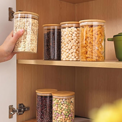 Moretoes 6 Pack 1qt Glass Storage Containers with Bamboo Lids, Airtight Pantry Storage Jars for Flour, Sugar, Dry Goods