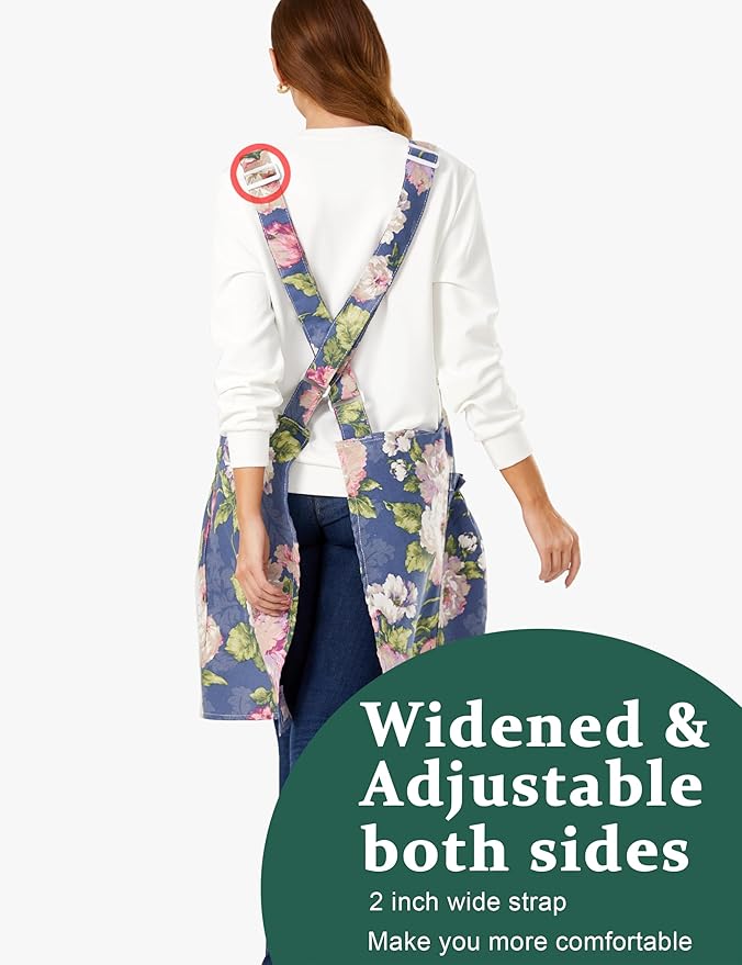 Cozy Adjustable Cross Back Aprons for Women with Pockets Cotton Linen Cooking Kitchen Baking
