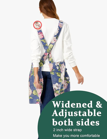 Cozy Adjustable Cross Back Aprons for Women with Pockets Cotton Linen Cooking Kitchen Baking
