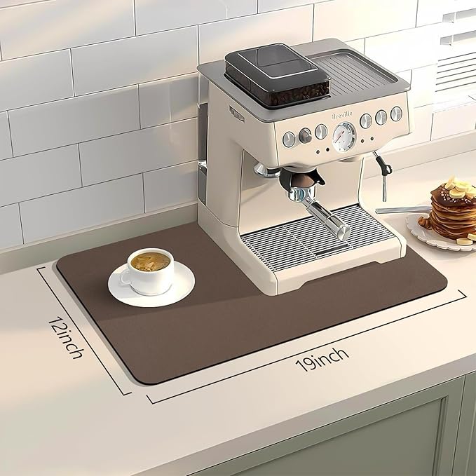 Bloss Coffee Mat, Bar Mat, Hide Stain Absorbent Drying Mat with Waterproof Rubber Back, Fit Under Coffee Maker Machine Pot Espresso Machine(12.2"x19.7", Brown) - Image 8