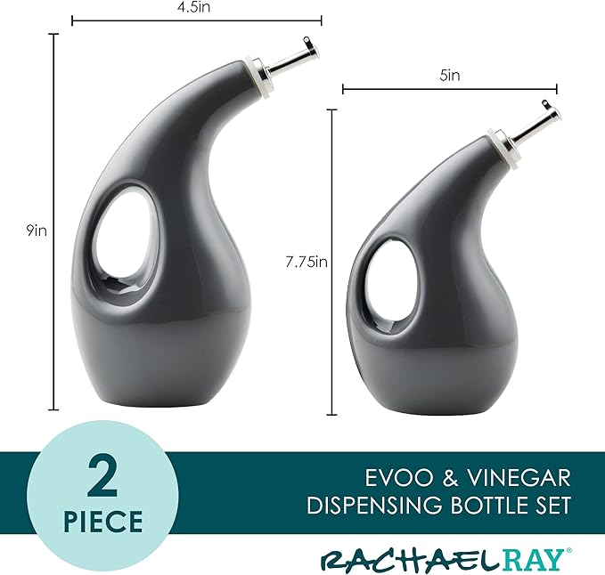 Rachael Ray Serveware Ceramic EVOO Oil and Vinegar Dispensing Bottle Set, 2 Piece, Gray (Pack of 4) - Image 2