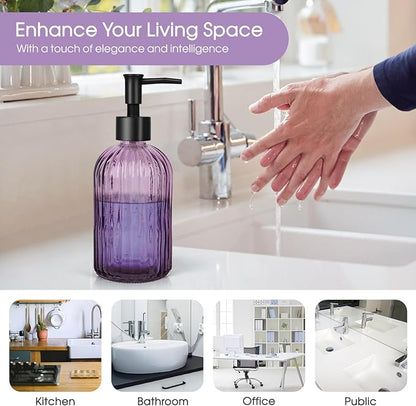 Topsky Stripe Glass Soap Dispenser with Black Plastic Pump, 400ml Liquid Hand Soap Dispenser, Rustproof Pump for Kitchen & Bathroom, Great for Lotions, Essential Oil, Liquid Soaps-Purple - Image 5