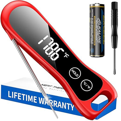 2026 Upgraded Meat Thermometer Digital-Instant Read Food Thermometer with Large LED Display, IP67 Waterproof Kitchen Thermometer with Compact Foldable Design for Cooking, Candy, Kitchen, BBQ by Unknown