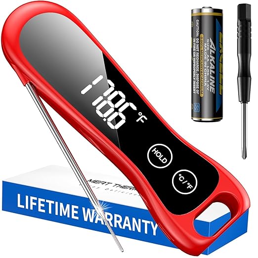 2026 Upgraded Meat Thermometer Digital-Instant Read Food Thermometer with Large LED Display, IP67 Waterproof Kitchen Thermometer with Compact Foldable Design for Cooking, Candy, Kitchen, BBQ by Unknown