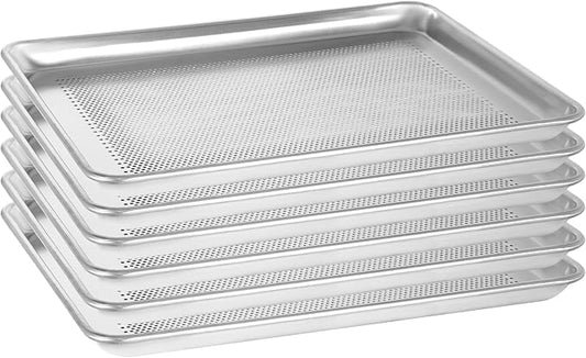 6 Pack Half Size Aluminum Perforated Baking Sheet Pan, 13"×18" Cookie Sheets For Oven in Bakery, Restaurant & Kitchen by FSUON