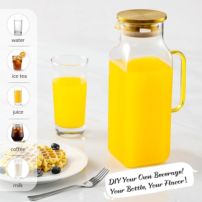 2 Quart (2 Liter 68 oz) Square Glass Pitcher with Lid and Spout, Water Pitchers with Handle for Fridge, Borosilicate Glass Carafe for Hot/Cold Drink, Large Jug for Iced Tea, Coffee, Beverage, Cold - Image 3