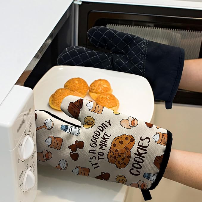 Funny Cookie Lovers Cooking and Baking BBQ Kitchen Gadgets with Heat Resistant Silicone Non-Slip, It's A Good Day to Make Cookies Oven Mitts Set of 2, Gifts for Bake Lover Bakers Hostess Mom Wife