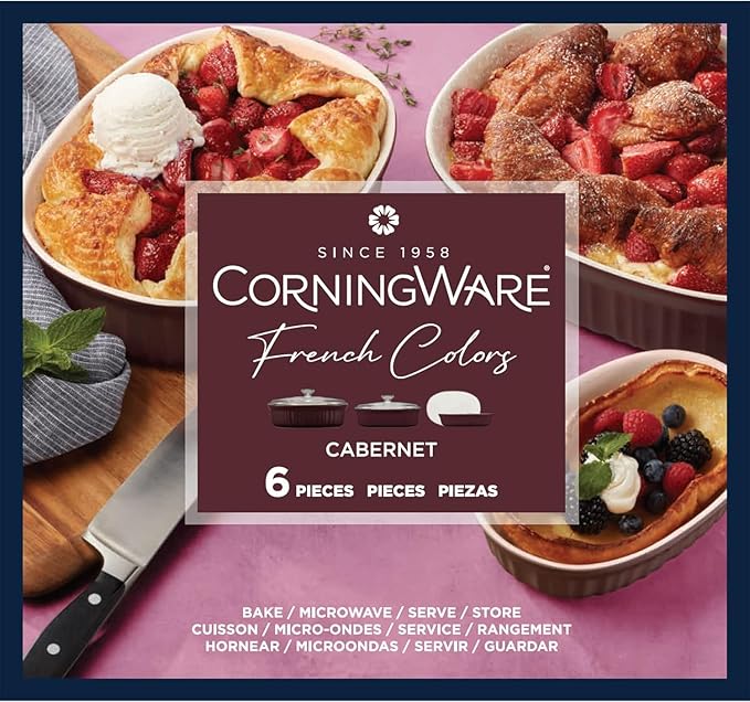 CorningWare Ceramic Bakeware Set with Lids Chip and Crack Resistant Stoneware Baking Dish, Microwave, Dishwasher, Oven, Freezer and Fridge Safe, 6-Piece French Cabernet - Image 6