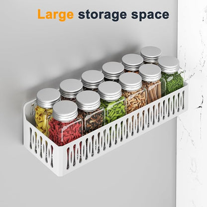 Sevenblue 4 Pack Large Magnetic Spice Rack for Refrigerator, Spice Rack Organizer, Moveable Magnetic Shelf Fridge Organizer with 4 Hooks for Kitchen and Oven Organization, White - Image 4