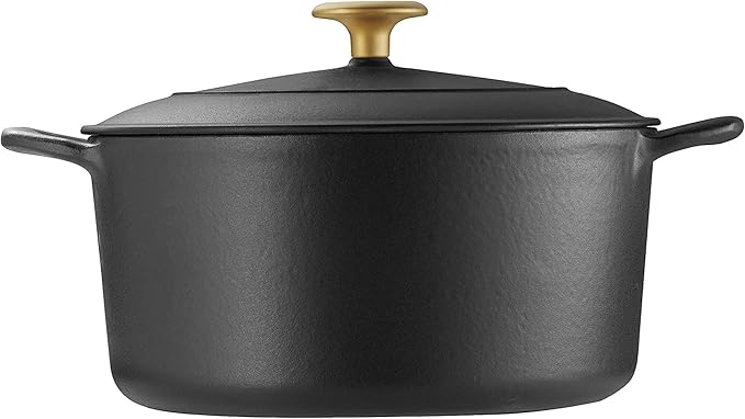 Tramontina Bestow Enameled Cast Iron Dutch Oven Pot with Lid, Round 5.5-quart, Matte Black with Gold Knob - Image 4