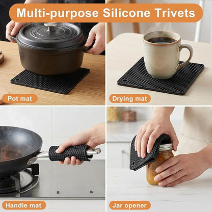 6 Pcs Oven Mitts and Pot Holders Sets for Kitchen, Extra Long Silicone Oven Gloves High Heat Resistant 500 Degrees Non-Slip Potholders Hot Pads for Baking Cooking (Black) - Image 7