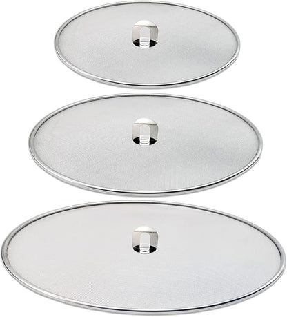 Antallcky 3 Pack Grease Splatter Screen for Frying Pan with Fold Flat Knob-Grease Splatter Guard Shield-No Cooking Oil Mess–No Burns–Ultra Fine Mesh Lids-Rust Free Stainless Steel- 9.8,11.5,13 Inch by Antallcky