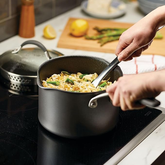 Circulon A1 Series w/ ScratchDefense Nonstick Induction Straining Sauce Pan with Lid, 3-Quart, Saucepan with Pour Spout, Graphite - Image 2