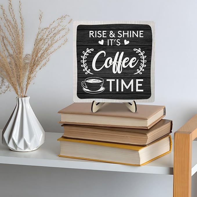 Coffee Bar Sign Plaque Decor,Coffee Bar Accessories,Rustic Wooden Tabletop Plaque with Stand, Minimalist Farmhouse Kitchen Counter Sign,Cute Mini Café Bar Decor Gift - Image 8