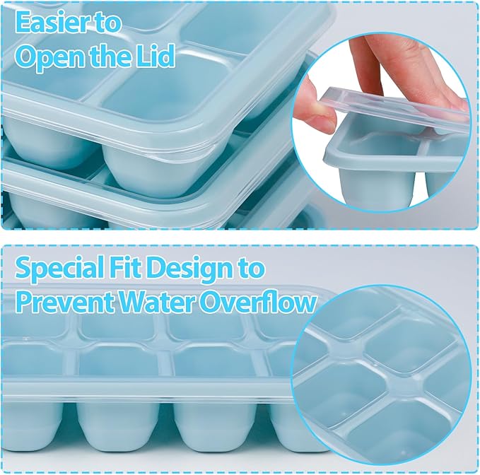 DOQAUS Ice Cube Trays 4 Pack, 56 pcs Silicone Ice Cubes Tray Maker with Spill-Resistant Removable Lid, Easy Release & Pop out, LFGB and BPA Free, Stackable Flexible, for Baby Food, Cocktail, Coffee