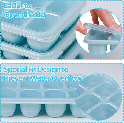 DOQAUS Ice Cube Trays 4 Pack, 56 pcs Silicone Ice Cubes Tray Maker with Spill-Resistant Removable Lid, Easy Release & Pop out, LFGB and BPA Free, Stackable Flexible, for Baby Food, Cocktail, Coffee