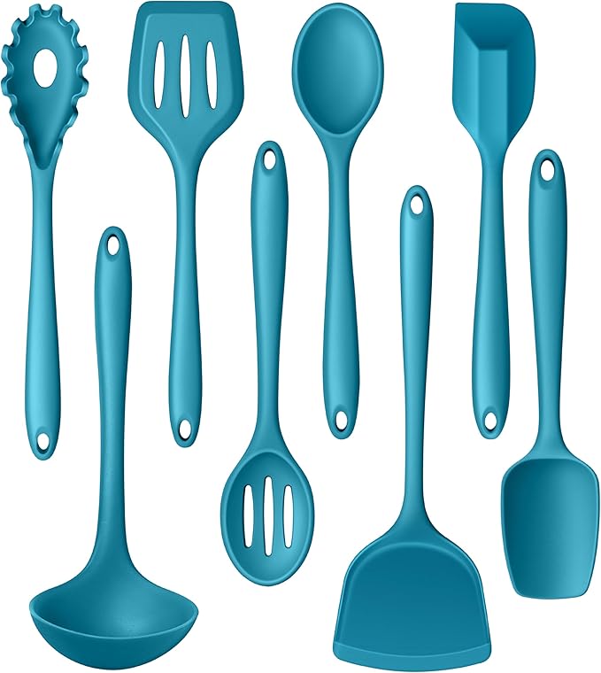 LIANYU 8Pcs Kitchen Utensils Set, Heat Resistant Cooking Utensils, Kitchen Tools Gadgets for Nonstick Cookware, Includes Silicone Spatula, Ladle, Spoon Turner, Dishwasher Safe, Blue by LIANYU