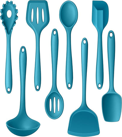 LIANYU 8Pcs Kitchen Utensils Set, Heat Resistant Cooking Utensils, Kitchen Tools Gadgets for Nonstick Cookware, Includes Silicone Spatula, Ladle, Spoon Turner, Dishwasher Safe, Blue by LIANYU