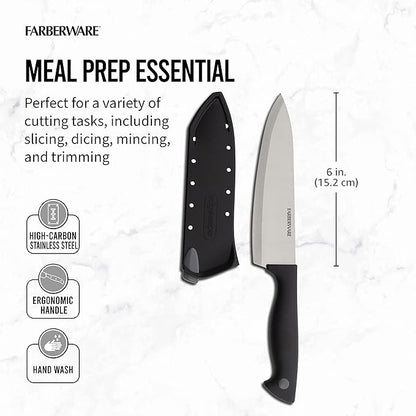 Farberware Edgekeeper 6-Inch Chef Knife with Self-Sharpening Blade Cover, High Carbon-Stainless Steel Kitchen Knife with Ergonomic Handle, Razor-Sharp Knife, Black - Image 3