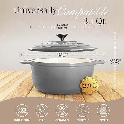 Cast Iron Dutch Oven with Lid – Non-Stick Ovenproof Enamelled Casserole Pot – Sturdy Dutch Oven Cookware – Grey, 3.1-Quart, 22cm – by Nuovva - Image 2