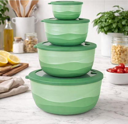 Pera Mixing Bowls with Lids Set, 8 Piece (4 Bowls + 4 Airtight Lids), BPA Free Nesting Kitchen Bowl Set for Mixing & Food Storage, Microwave & Dishwasher Safe (Green)