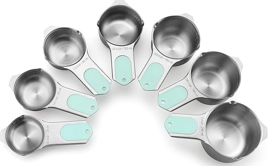 Spring Chef Magnetic Stainless Steel Measuring Cups, Patented, Kitchen Tools with Easy to Read Markings for Measuring Dry or Liquid Ingredients, Set of 7, Mint by SpringChef