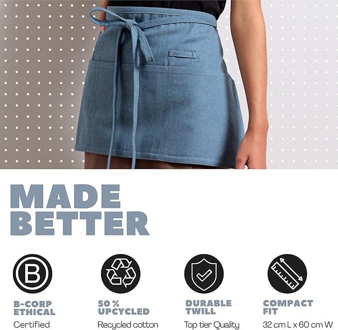MEEMA Chef Waist Apron Cotton Fabric |Washable & Breathable Waitress & Server Half Aprons for Women with Pockets & Long Waist Straps | Cooking, Baking, Grilling & Crafting