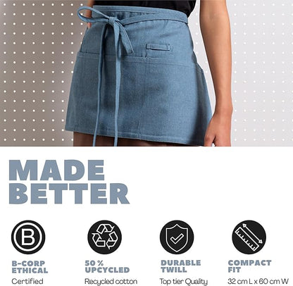 MEEMA Chef Waist Apron Cotton Fabric |Washable & Breathable Waitress & Server Half Aprons for Women with Pockets & Long Waist Straps | Cooking, Baking, Grilling & Crafting