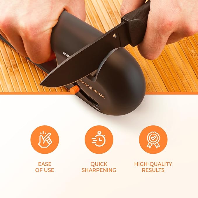 Orange Ninja 4-Stage Knife Sharpener & Serrated Knife Sharpener– Repairs, Sharpens & Polishes Blades with Ergonomic Non-Slip Grip - Image 5