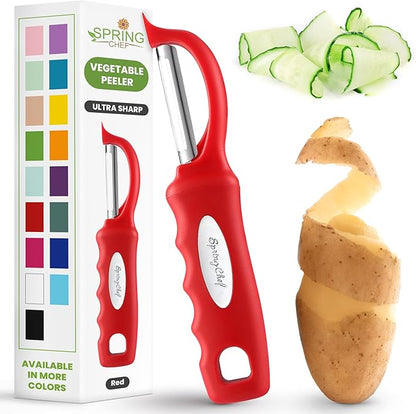Spring Chef Premium Swivel Vegetable Peeler, Soft Grip Handle and Ultra Sharp Stainless Steel Blades - Perfect Kitchen Peeler For Veggie, Fruit, Potato, Carrot, Apple - Red by SpringChef
