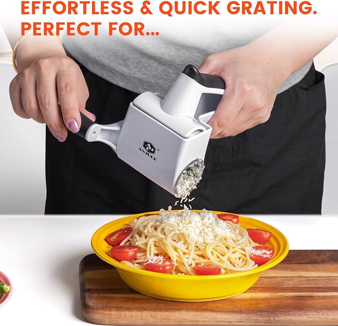 Rotary Cheese Grater Hand Crank - Heavy Duty Manual Shredder with 2 Stainless Steel Drums (Fine & Coarse), Non-Slip Handle, Dishwasher Safe for Parmesan, Chocolate, Nuts & Veggies