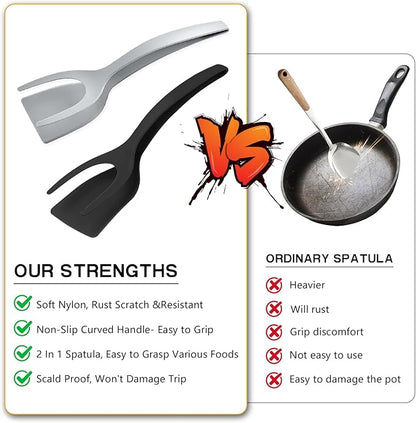 Egg Flipper Spatula Tongs 2 PCS Spatula for Non Stick Frying Pan 2 in 1 Grip & Flip Kitchen Tongs, High Heat Resistant BPA Free Cooking Utensils, Ideal Cookware for Pancakes, Fish, Eggs, Toast (black)