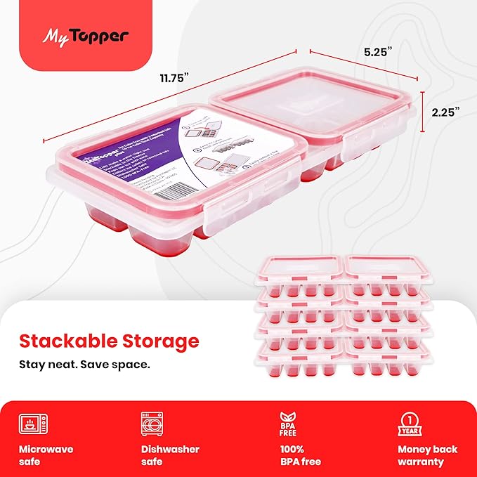IceTopper Plus Ice Cube Tray with 2 Attached Lids - Easy Release Ice Cube Molds, 16 Cubes per Tray, Stackable & Dishwasher Safe, 100% Food Grade Materials, BPA Free & Recyclable