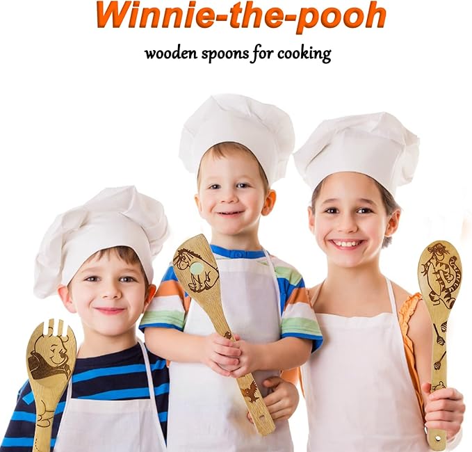 5 Cartoon Wooden Spoons for Cooking - Mom Birthday Gifts,Winnie Bear Gifts,Winnie the Bear Kitchen Accessories,Cute Tiger Spatula for Kitchen Decor,Mothers Day Gifts for Mom from Daughter,Son