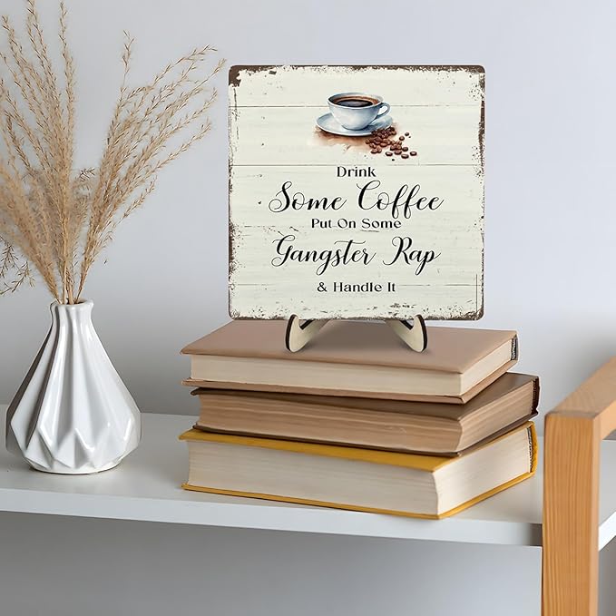 Coffee Bar Sign Plaque for Coffee Station,Vintage Cafe Sign Decor for Kitchen,Cafe Bar Accessories for Farmhouse Kitchen Office(Beige, 5.9x5.9inches) - Image 8