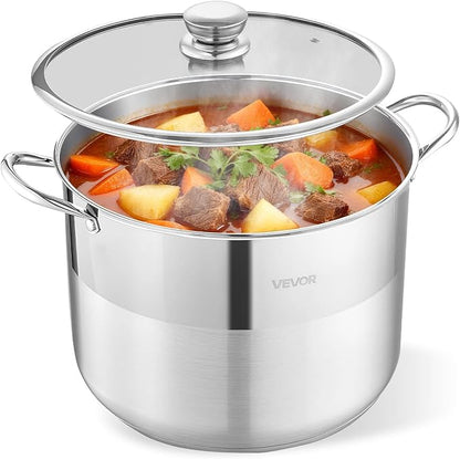 VEVOR Stainless Steel Stock Pot, 16QT Stainless Steel Stockpot with Glass Lid, PFOA-Free, PFAS-Free, Compatible with Gas Stoves, Induction Cooktops, Electric Stoves, for Soups, Stews, and Pasta by VEVOR